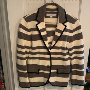 Cream & olive striped jacket; Loft size S